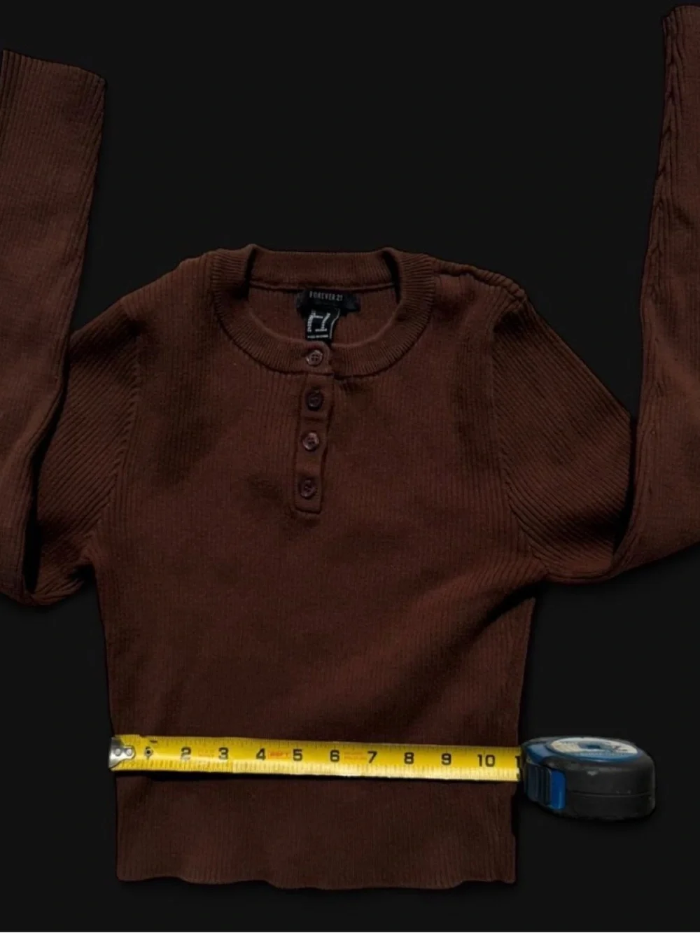 Forever 21 women’s brown ribbed long sleeve Henley top in a M - Picture 4 of 5